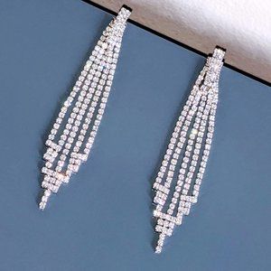 Long Vintage Art Deco Rhinestone Sparkly Earrings
